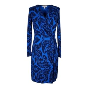 Boden Henrietta Faux Wrap Dress Size 8 Blue Navy Surplice Long Sleeve Jersey